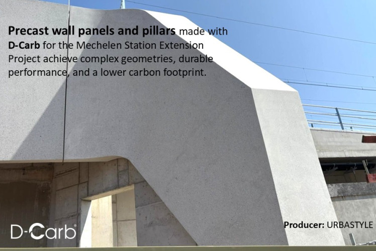 Precast wall panels and pillars made with D-Carb for the Mechelen Station Extension 