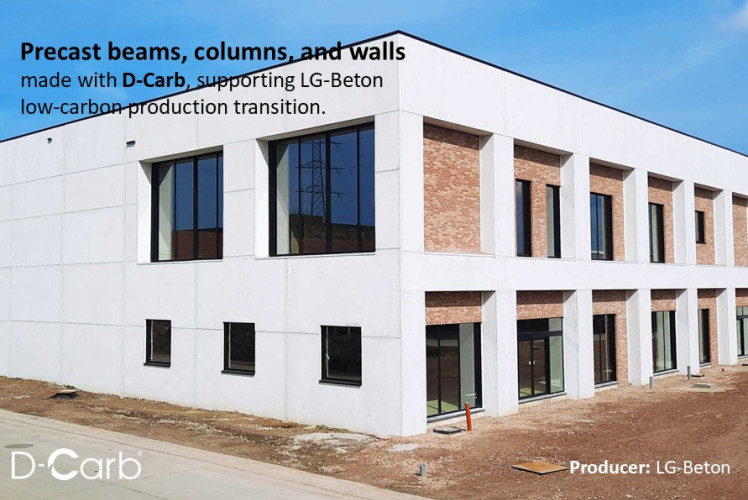 Precast beams, columns, and walls made with D-Carb, supporting LG-Beton low-carbon production transition